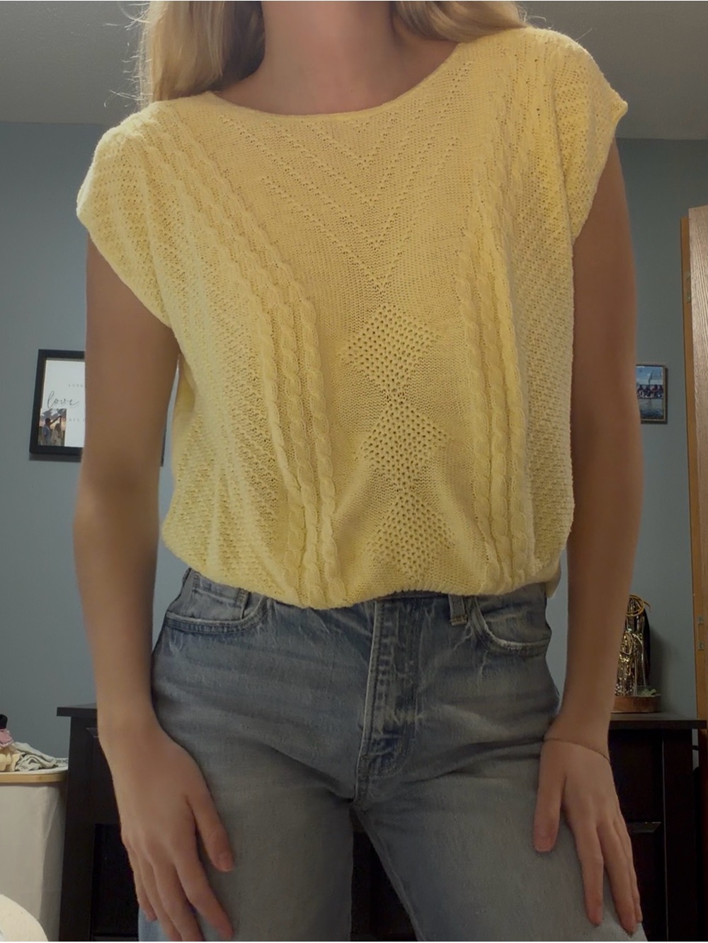 Women's Yellow Cable-Textured Scoop Neck Sweater